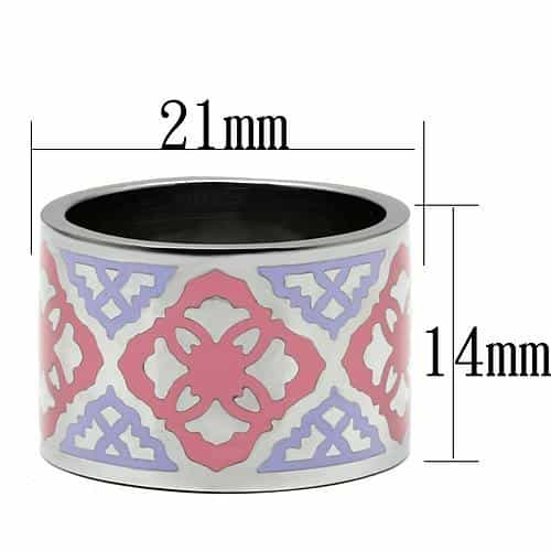 Stainless Steel Silver Pink Purple Floral Enamel Wide Band Ring view 3