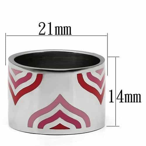 Stainless Steel Silver Red Pink Geometric Enamel Wide Band Ring view 3