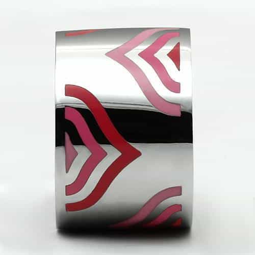 Stainless Steel Silver Red Pink Geometric Enamel Wide Band Ring view 5