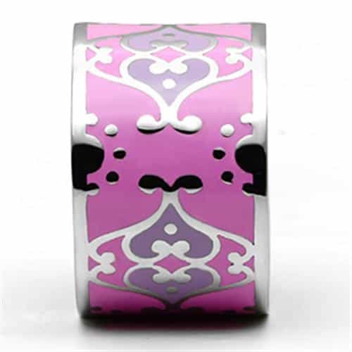 Stainless Steel Silver Pink Purple Paisley Enamel Wide Band Ring view 5