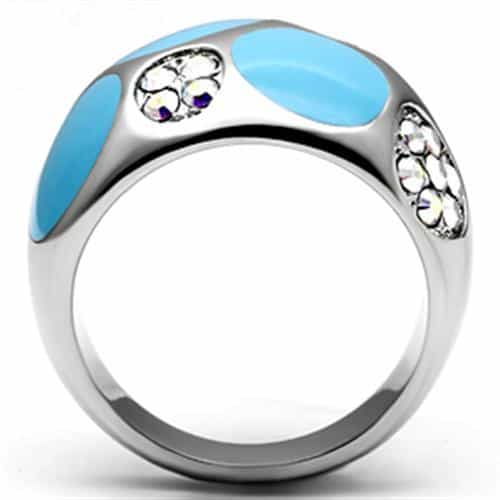 Stainless Steel Silver Blue Enamel Petal AB Crystal Dome Ring view 5