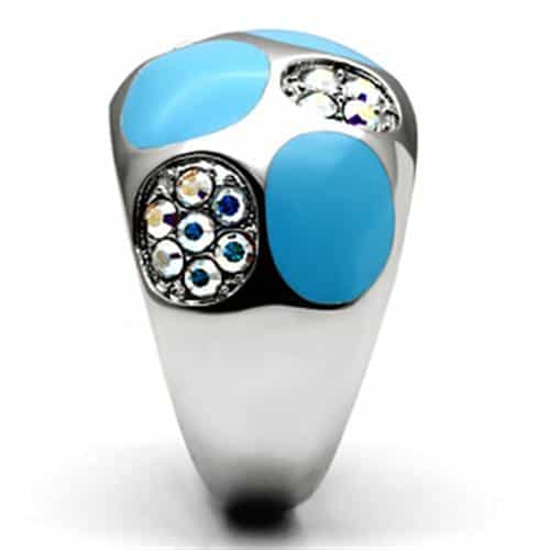 Stainless Steel Silver Blue Enamel Petal AB Crystal Dome Ring view 7