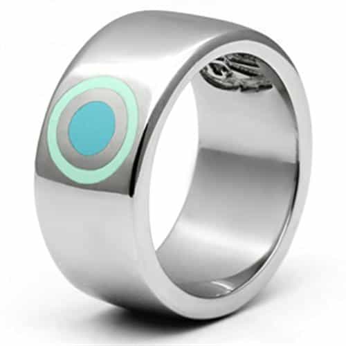 Stainless Steel Silver Mint Enamel Swirl Accent Wide Band Ring view 5