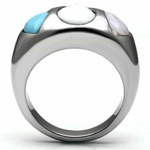 Stainless Steel Silver Blue Enamel Petal Lavender Pearl Ring view 5