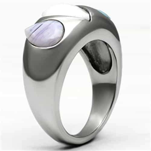 Stainless Steel Silver Blue Enamel Petal Lavender Pearl Ring view 7