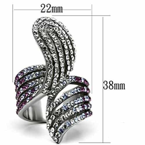 Stainless Steel Silver Clear Pink Crystal Pave Multi Wave Ring view 3