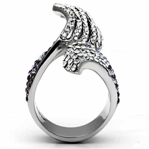 Stainless Steel Silver Clear Pink Crystal Pave Multi Wave Ring view 5