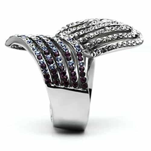 Stainless Steel Silver Clear Pink Crystal Pave Multi Wave Ring view 7