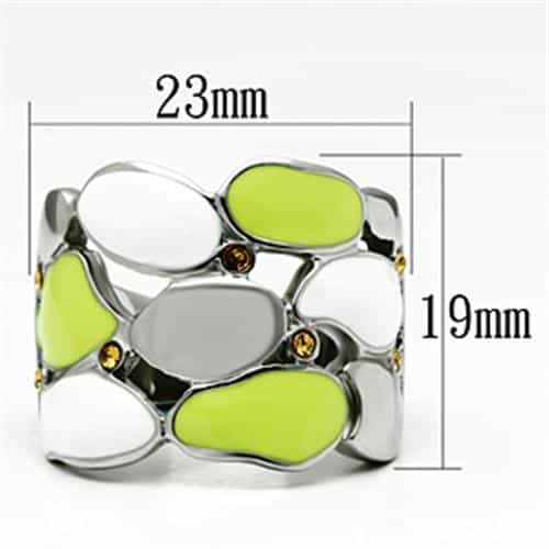 Stainless Steel Silver Green White Enamel Leaf Petal Wide Ring view 3