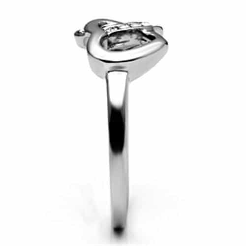 Stainless Steel Silver CZ Pave Double Heart Open Ring view 7