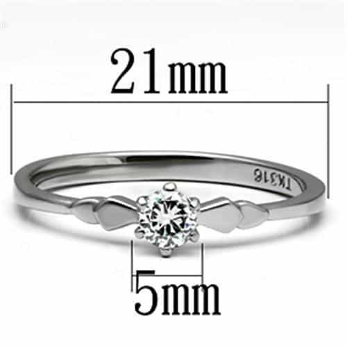 Stainless Steel Silver CZ Round Small Solitaire Thin Band Ring view 3