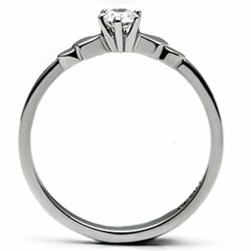 Stainless Steel Silver CZ Round Small Solitaire Thin Band Ring view 5