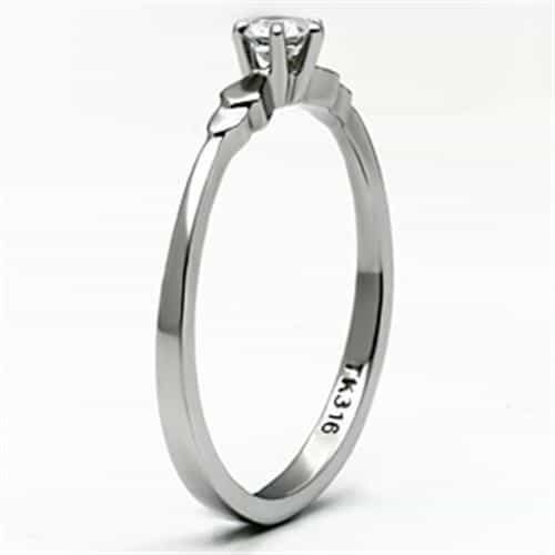 Stainless Steel Silver CZ Round Small Solitaire Thin Band Ring view 7