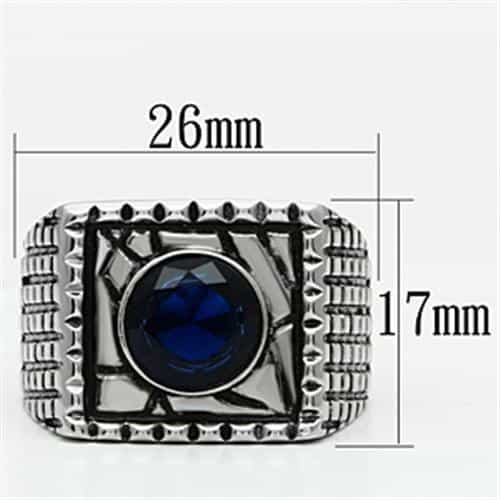 Stainless Steel Silver CZ Round Sapphire Crosshatch Square Ring view 3