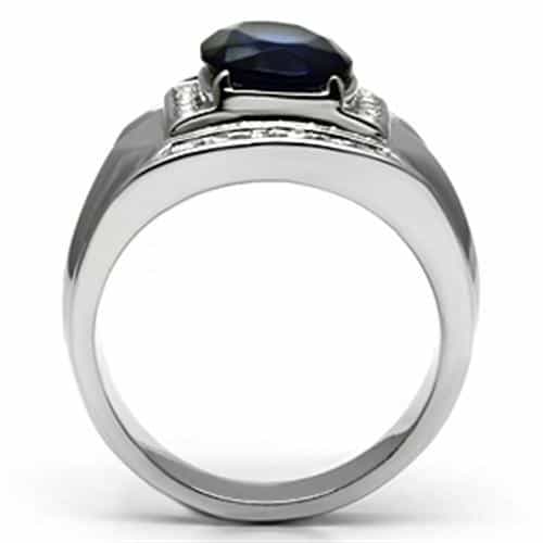 Stainless Steel Silver CZ Round Sapphire CZ Halo Wide Band Ring view 5