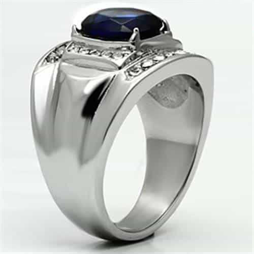 Stainless Steel Silver CZ Round Sapphire CZ Halo Wide Band Ring view 7