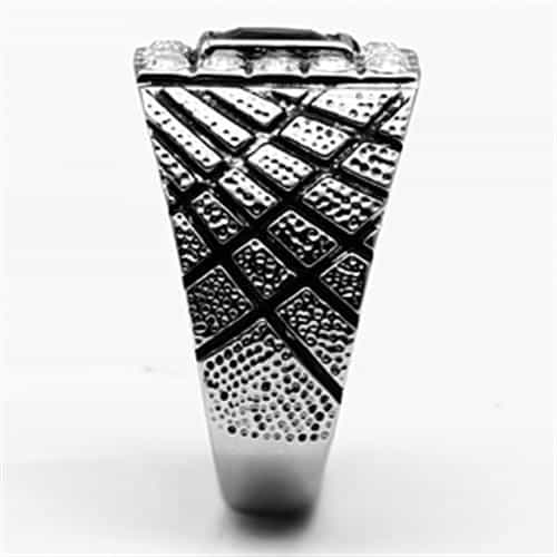 Stainless Steel Silver Black Onyx Square CZ Crosshatch Mens Ring view 7