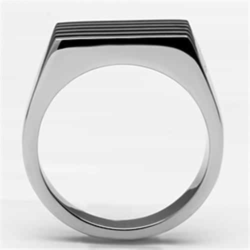 Stainless Steel Silver Black Enamel Stripe Square Flat Mens Ring view 5