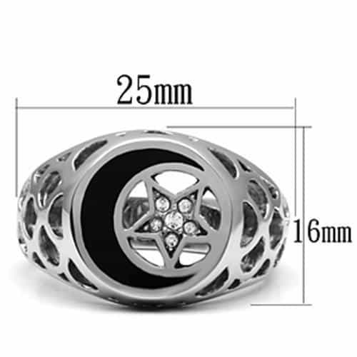 Stainless Steel Silver Moon Star Pentagram Filigree Mens Ring view 3