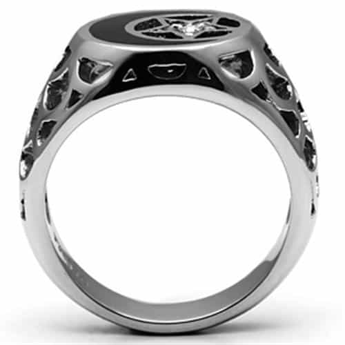 Stainless Steel Silver Moon Star Pentagram Filigree Mens Ring view 5