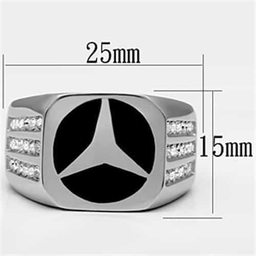 Stainless Steel Silver Black Enamel Mercedes Y Symbol Square Ring view 3