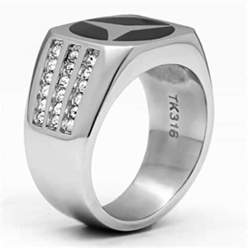 Stainless Steel Silver Black Enamel Mercedes Y Symbol Square Ring view 7