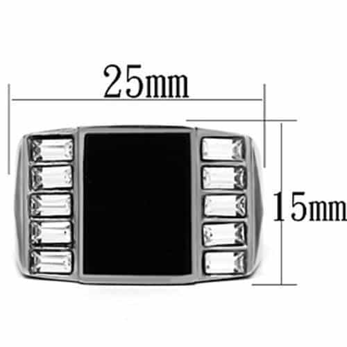 Stainless Steel Silver Black Onyx Square Baguette Side Mens Ring view 3