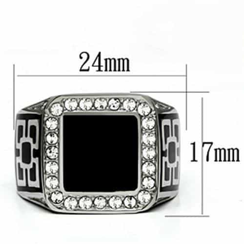 Stainless Steel Silver Black Onyx Square CZ Halo Greek Key Ring view 3