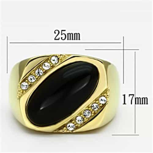 Stainless Steel Gold IP Black Onyx Oval CZ Channel Mens Ring view 3