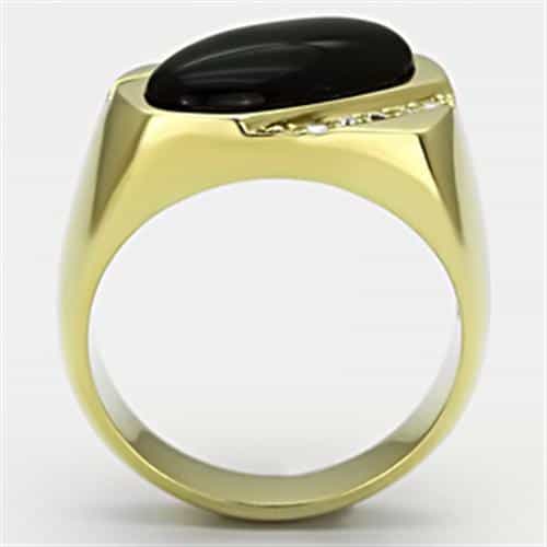 Stainless Steel Gold IP Black Onyx Oval CZ Channel Mens Ring view 5