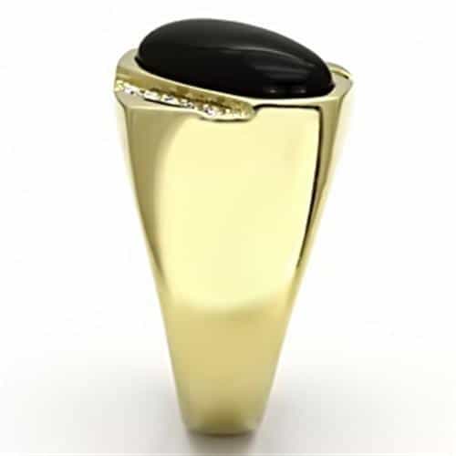 Stainless Steel Gold IP Black Onyx Oval CZ Channel Mens Ring view 7