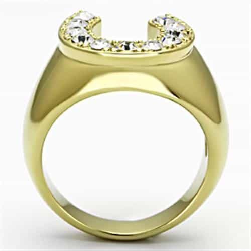 Stainless Steel Gold IP CZ Horseshoe Channel Mens Ring view 5