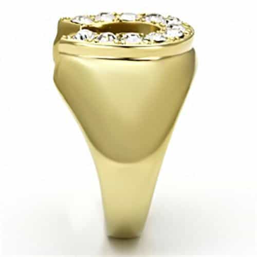 Stainless Steel Gold IP CZ Horseshoe Channel Mens Ring view 7