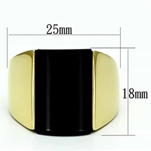 Stainless Steel Gold IP Black Onyx Rectangle Flat Mens Ring view 3