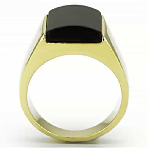 Stainless Steel Gold IP Black Onyx Rectangle Flat Mens Ring view 5