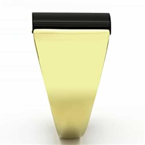 Stainless Steel Gold IP Black Onyx Rectangle Flat Mens Ring view 7