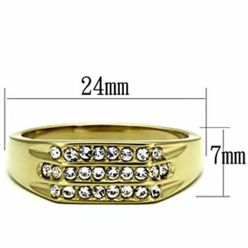 Stainless Steel Gold IP CZ Three Row Channel Wide Mens Ring view 3