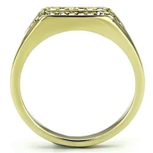 Stainless Steel Gold IP CZ Three Row Channel Wide Mens Ring view 5