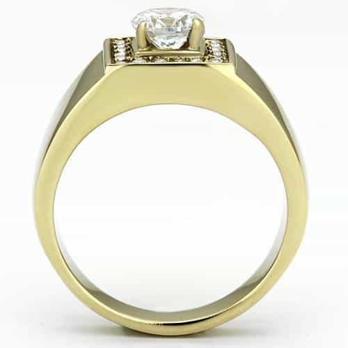 Stainless Steel Gold IP CZ Round Clear Square Halo Mens Ring view 5
