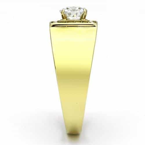 Stainless Steel Gold IP CZ Round Clear Square Halo Mens Ring view 7