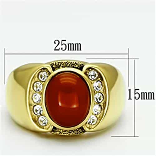 Stainless Steel Gold IP Carnelian Cabochon Oval CZ Horseshoe Ring view 3