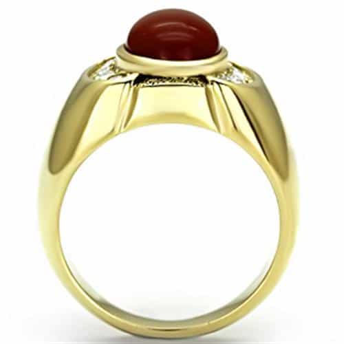 Stainless Steel Gold IP Carnelian Cabochon Oval CZ Horseshoe Ring view 5