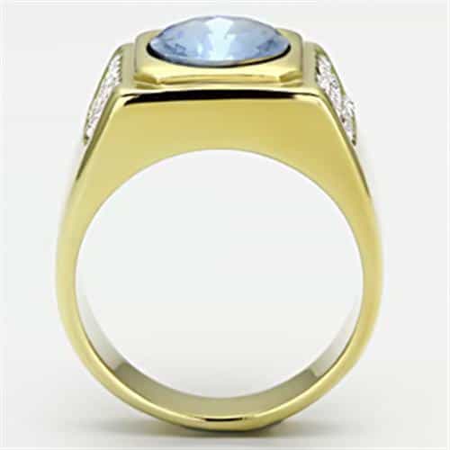Stainless Steel Gold IP CZ Oval Light Blue CZ Halo Square Ring view 5