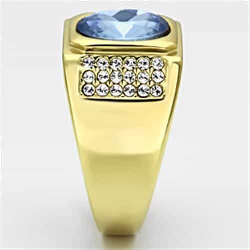 Stainless Steel Gold IP CZ Oval Light Blue CZ Halo Square Ring view 7