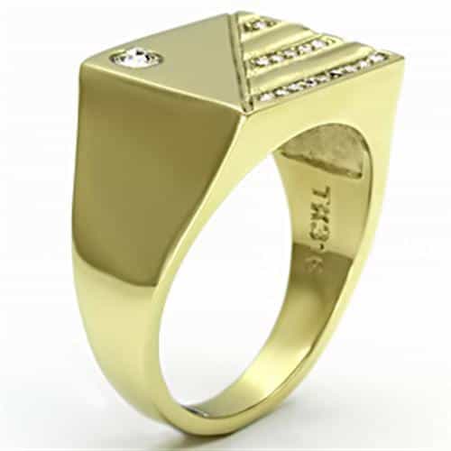 Stainless Steel Gold IP CZ Round Clear Diagonal Stripe Ring view 7
