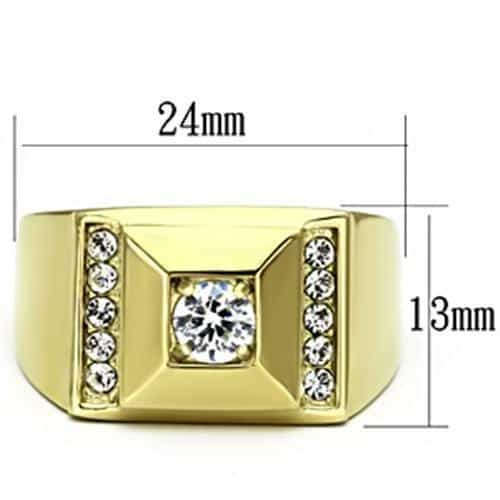 Stainless Steel Gold IP CZ Round Clear Square Channel Mens Ring view 3