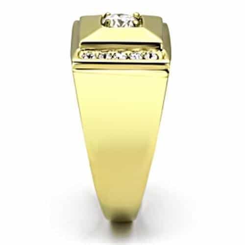 Stainless Steel Gold IP CZ Round Clear Square Channel Mens Ring view 7