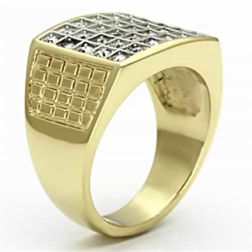 Stainless Steel Gold IP CZ Grid Pave Square Flat Mens Signet Ring view 7