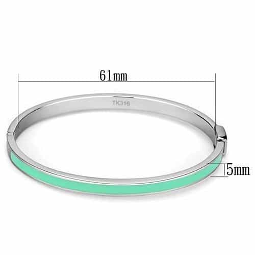 Stainless Steel Silver Mint Enamel Hinged Thin Bracelet view 3