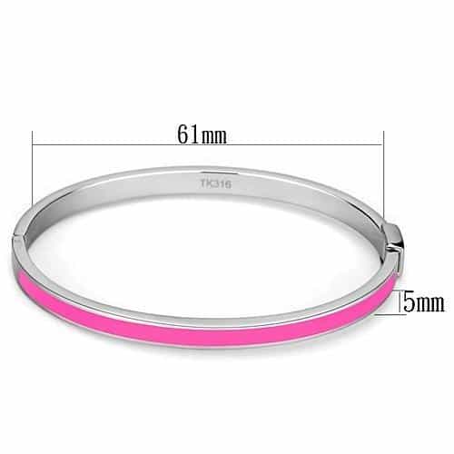 Stainless Steel Silver Pink Enamel Hinged Thin Bracelet view 3